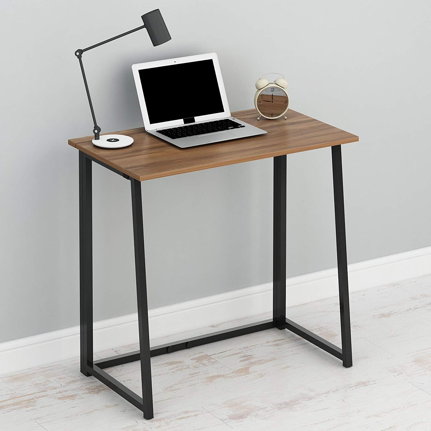 Compact Flip-Flop Folding Computer Desk Home Office Laptop Desktop Table, Walnut