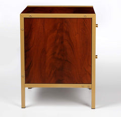 Cherry Tree Furniture BURSA Red Walnut Colour 2-Drawer Cabinet Bedside Table End Table with Golden Frame