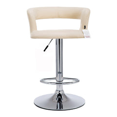 Beige Faux Leather Chrome Base Swivel Bar Stool MB-203 in Pair