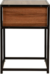 CLIVE Mid-Century Style Walnut Colour Bedside Table Nightstand End Table With Black Metal Frame (BC-02)
