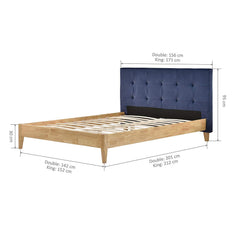 NUSAKAN Navy Velvet Fabric & Wood Frame Bed
