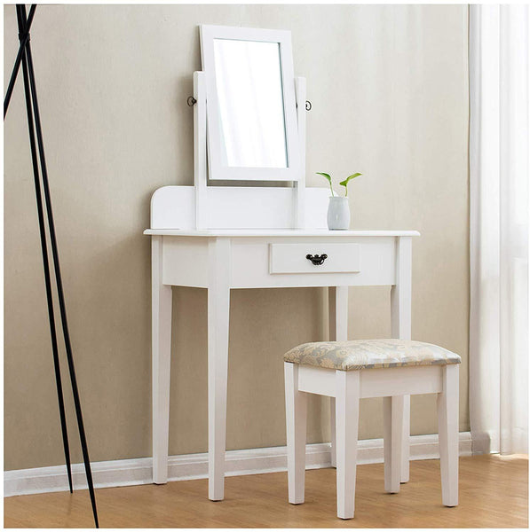 Cherry Tree Furniture White Dressing Table 1-Drawer Makeup Dresser Table & Stool