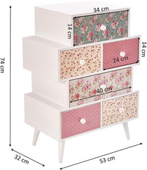 Cherry Tree Furniture CANTERBURY Wooden 6-Drawer Chest Cabinet, Floral & Polka Dot Pattern
