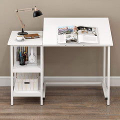 Computer Desk / Drafting Table with Shelves, White