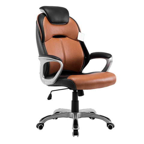 Extra Padded PU Leather Executive Swivel Office Chair with Padded Headrest, Brown