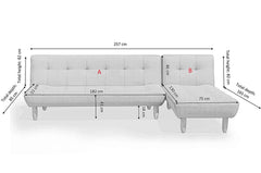 2+1 Modular Sofa Bed Settee with Chaise Lounge, L-shaped 3-Seater Corner Sofa Bed (Grey Linen)