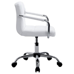 Faux Leather Chrome Base Height Adjustable Swivel Chair with Removable Armrests in Pair, White