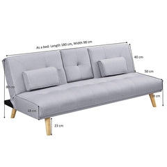 ACRUX 3-Seater Sofa Bed with Cup Holders & Cushions, Light Grey Fabric