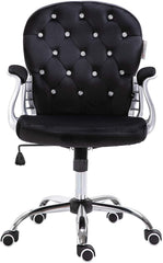 Cherry Tree Furniture Chesterfield Diamante Button Swivel Chair with Chrome Feet Black Velvet