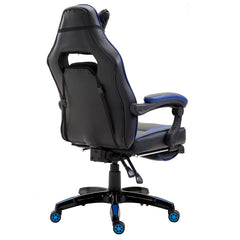 High Back Recliner Gaming Swivel Chair with Footrest & Adjustable Lumbar & Head Cushion, Black & Blue
