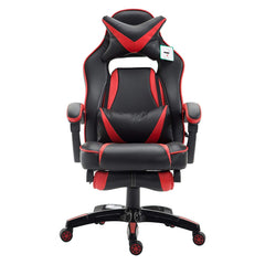 High Back Recliner Gaming Swivel Chair with Footrest & Adjustable Lumbar & Head Cushion, Black & Red