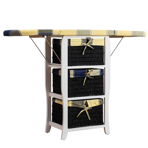 Folding Ironing Board Centre with Storage Baskets Chest of Drawers - Black and Yellow