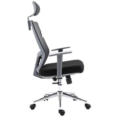 Premium Dark Grey Mesh  High Back Chrome Base Ergonomic Office Chair Swivel Desk Chair with Adjustable Headrest, Synchro-Tilt & Lumbar Support