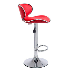 SET OF 2 X Faux Leather Chrome Base Height Adjustable Swivel Bar Stools Kitchen Stools in Red MB-201