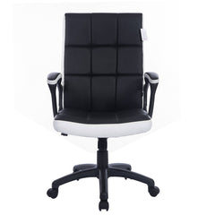 Waffle Contrasting Panels High Back PU Leather Swivel Executive Office Chair, Black & White