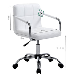 Faux Leather Chrome Base Height Adjustable Swivel Chair with Removable Armrests in Pair, White