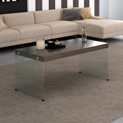 OTTO Modern Design Walnut Colour Wood and Glass Coffee Table Living Room Table