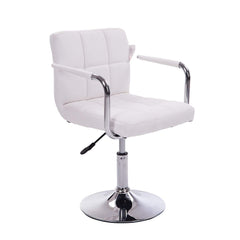 PAIR of White Faux Leather Swivel Chair with Removable Armrests MB42 (Style 1), White