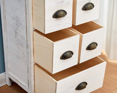 Distressed White Paulownia Wood Shabby Chic Cabinet 5 Drawers Chest
