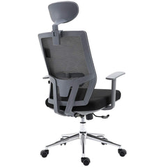 Premium Dark Grey Mesh  High Back Chrome Base Ergonomic Office Chair Swivel Desk Chair with Adjustable Headrest, Synchro-Tilt & Lumbar Support
