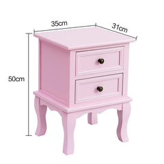 Wood Bedside Table 2-Drawer Cabinet, Pink