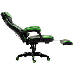 High Back Recliner Gaming Swivel Chair with Footrest & Adjustable Lumbar & Head Cushion, Black & Green