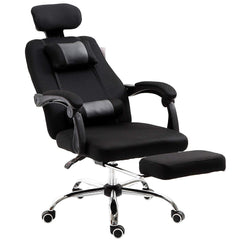 Fabric Recline Office Chair with Footrest and Neck & Lumbar Cushion, Black