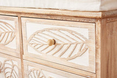 Cherry Tree Furniture Country Vintage Style Wooden Sculpted 4-Drawer Cushioned Shoe Bench Storage Bench