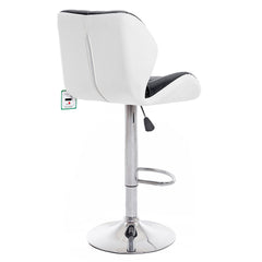 Faux Leather Chrome Base Height Adjustable Swivel Barstool Kitchen Stool in Pair, Grey & White