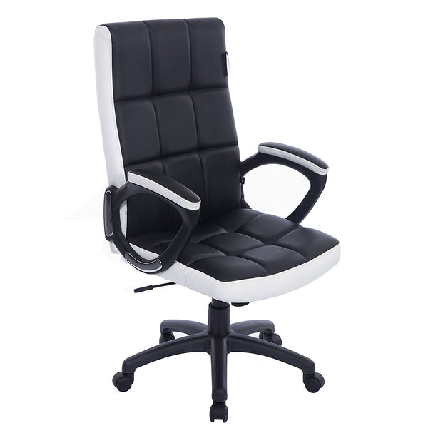 Waffle Contrasting Panels High Back PU Leather Swivel Executive Office Chair, Black & White