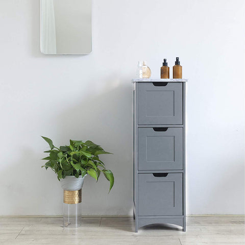 Free Standing Wooden 3-Drawer Bathroom Cabinet Storage Cupboard Unit (Grey)