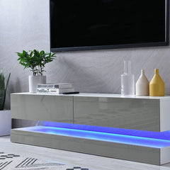Cherry Tree Furniture MELDAL LED High Gloss TV Stand, TV Unit Cabinet Grey, 138 cm