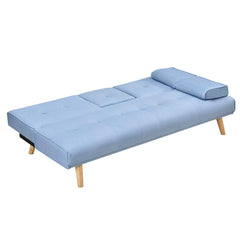 ACRUX 3-Seater Sofa Bed with Cup Holders & Cushions, Light Blue Fabric