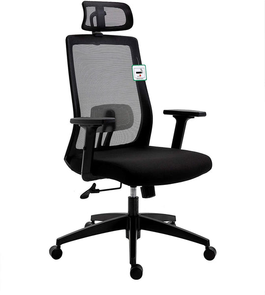 Cherry Tree Furniture Mesh Fabric Desk Chair Office Chair with Adjustable Armrests & Lumbar Support Black, With Headrest