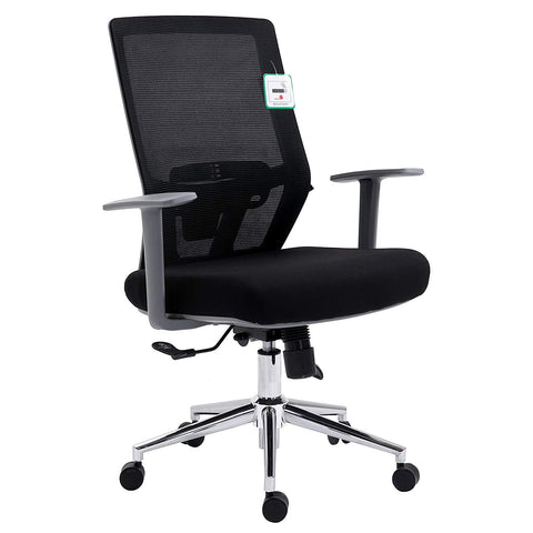 Premium Black Mesh Medium Back Chrome Base Ergonomic Office Chair Swivel Desk Chair with Synchro-Tilt & Lumbar Support