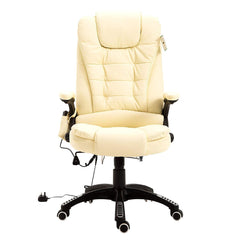 Executive Recline Padded Swivel Office Chair with Vibrating Massage Function, Cream
