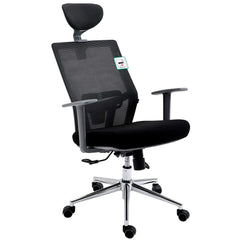 Premium Black Mesh  High Back Chrome Base Ergonomic Office Chair Swivel Desk Chair with Adjustable Headrest, Synchro-Tilt & Lumbar Support