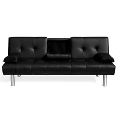 ACRUX 3-Seater Sofa Bed with Built-in Bluetooth Speaker, Cup Holders & Cushions, Black PU