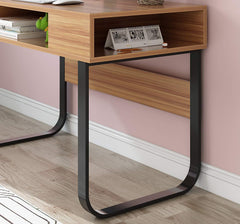 Oak Colour Desk with Black U-Shaped Legs & Storage Compartments