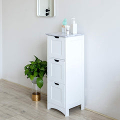 Free Standing Wooden 3-Drawer Bathroom Cabinet Storage Cupboard Unit (White)