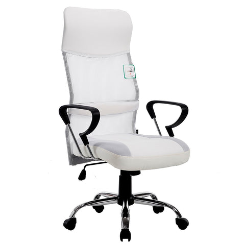 Sleek Design High Back Mesh Fabric Swivel Office Chair with Chrome Base, White