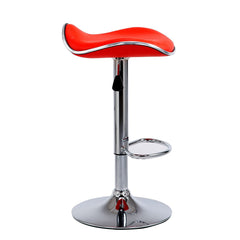 Faux Leather Chrome Base Swivel Bar Stool with Silver Trim MB-202RED in Pair, Red