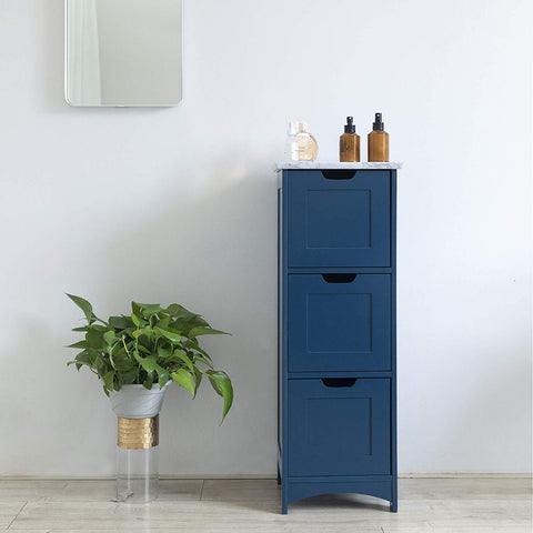 Free Standing Wooden 3-Drawer Bathroom Cabinet Storage Cupboard Unit (Blue)