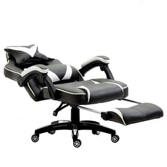 High Back Recliner Gaming Swivel Chair with Footrest & Adjustable Lumbar & Head Cushion, Black & White