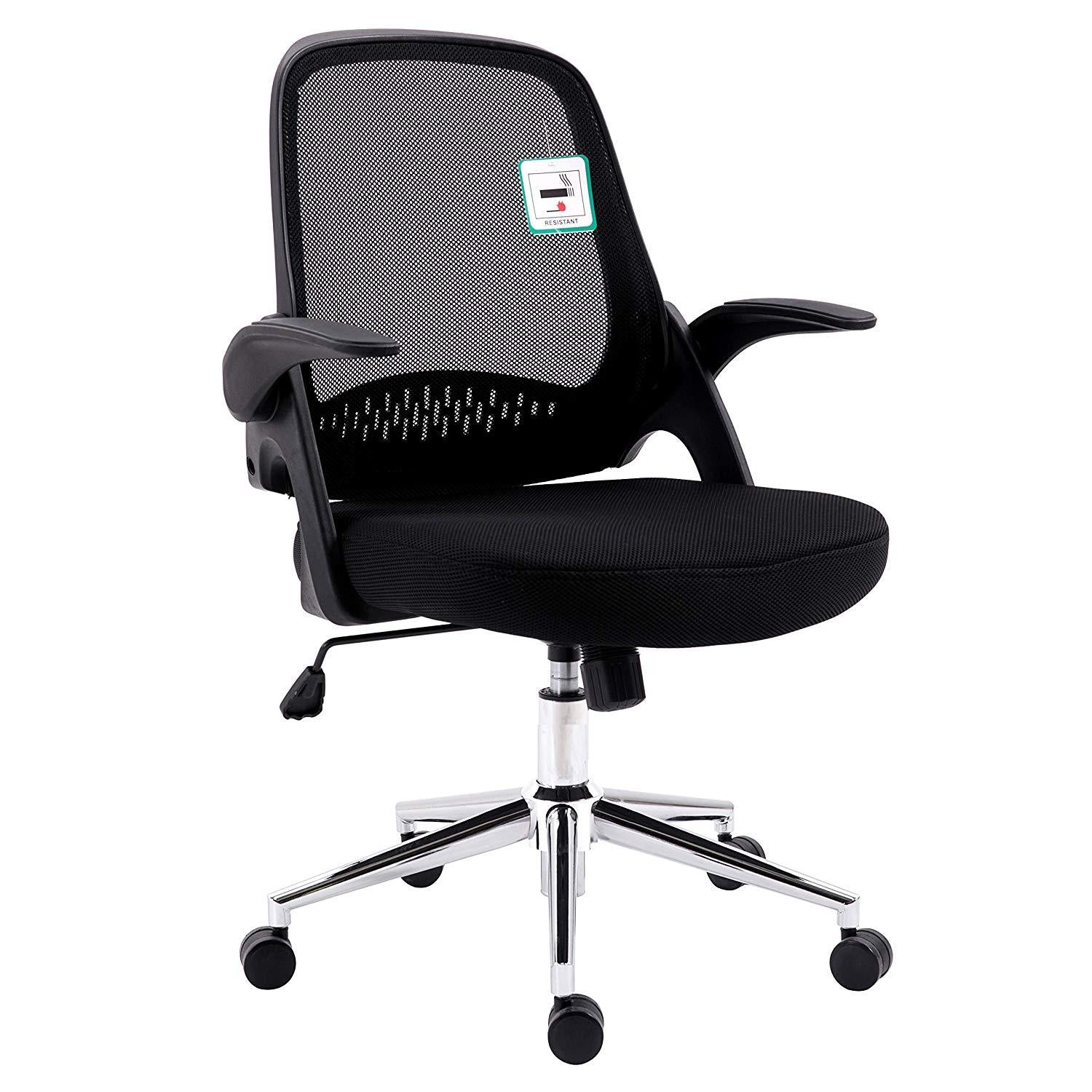 Mesh Fabric Swivel Office Chair Computer Desk Chair with Adjustable Armrests & Chrome Base, Black