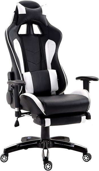 Cherry Tree Furniture High Back Gaming Recliner Computer Chair with Adjustable Armrests, Headrest & Lumbar Cushion and Extendable Footrest White
