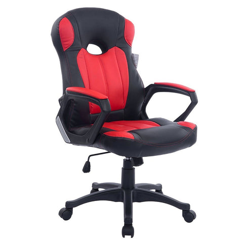Racing Gaming Style PU Leather Swivel Office Chair, Black & Red