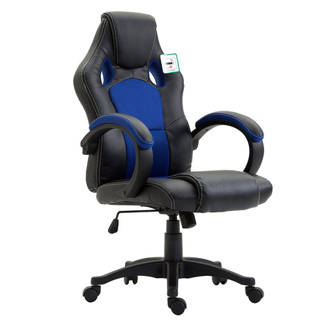 CTF Sport Racing Gaming PU Leather & Fabric Swivel Office Chair, Blue
