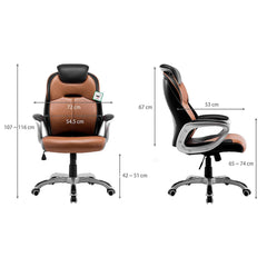 Extra Padded PU Leather Executive Swivel Office Chair with Padded Headrest, Brown