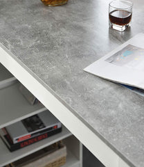 Cherry Tree Furniture BARUM White Bar Table with Grey Concrete Effect Top & 4-Layer Shelving Unit